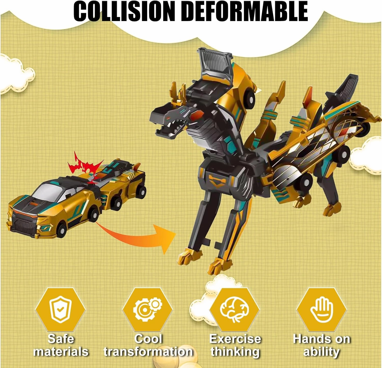 Aimery Dinosaur Transforming Car Toy, Magnetic Cars Transform into Dinosaurs,Fun - Collision Transformation Car Toys for Boys & Girls|Party Gift for Birthday, Christmas