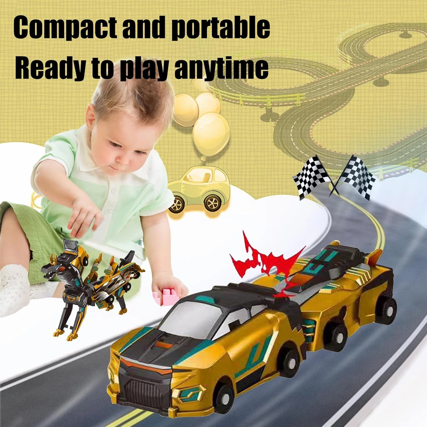 Aimery Dinosaur Transforming Car Toy, Magnetic Cars Transform into Dinosaurs,Fun - Collision Transformation Car Toys for Boys & Girls|Party Gift for Birthday, Christmas