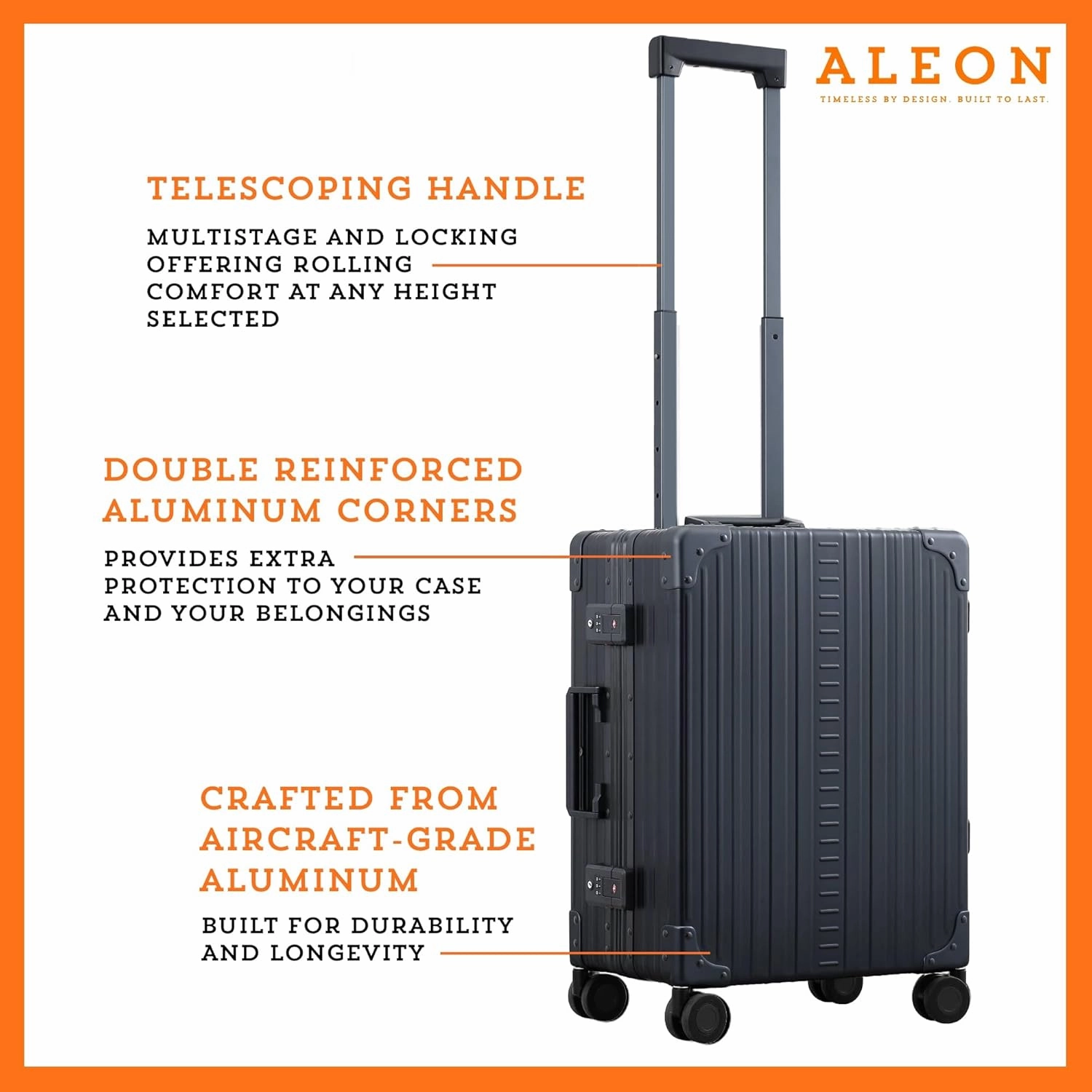 Aleon Lightweight Aluminum Carry-On Luggage - Hardside Carry-On Suitcase, TSA Approved, Hard Shell Suitcase for Travel, Airline Approved 21 Inch Hard Spinner Wheels Luggage (Onyx)