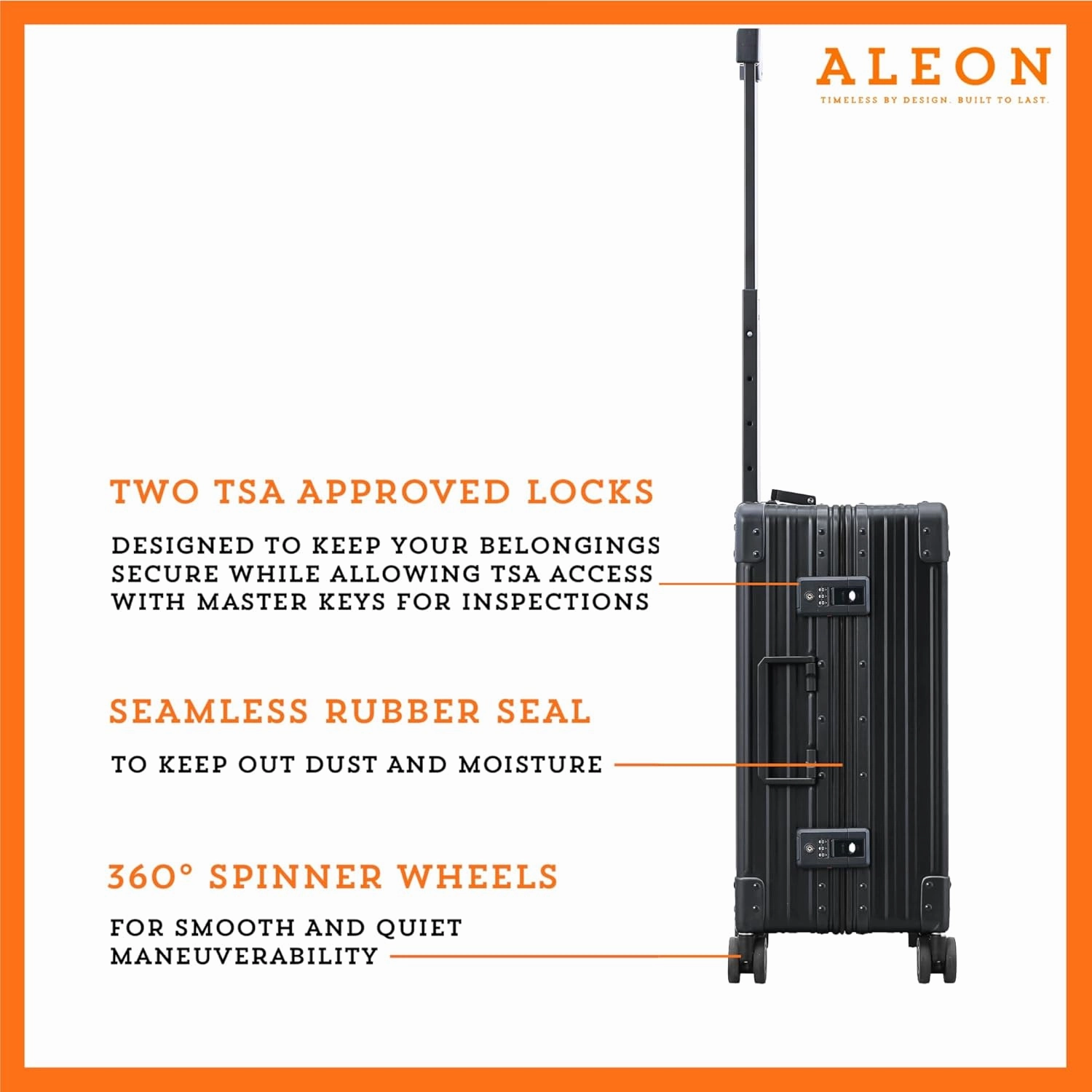 Aleon Lightweight Aluminum Carry-On Luggage - Hardside Carry-On Suitcase, TSA Approved, Hard Shell Suitcase for Travel, Airline Approved 21 Inch Hard Spinner Wheels Luggage (Onyx)