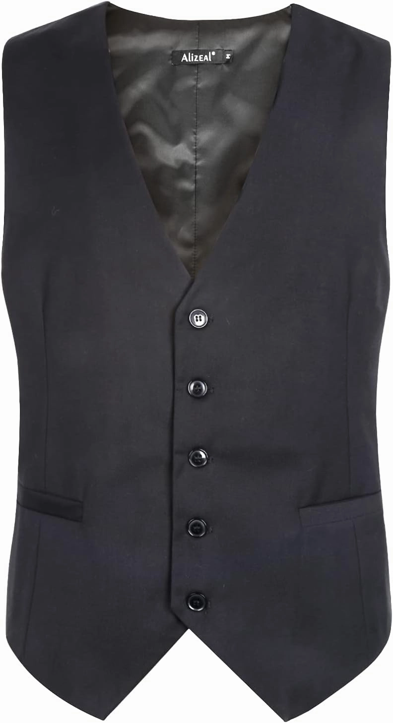 Alizeal Mens Classic Solid Color Business Suit Vest Regular Fit Tuxedo Waistcoat for Wedding