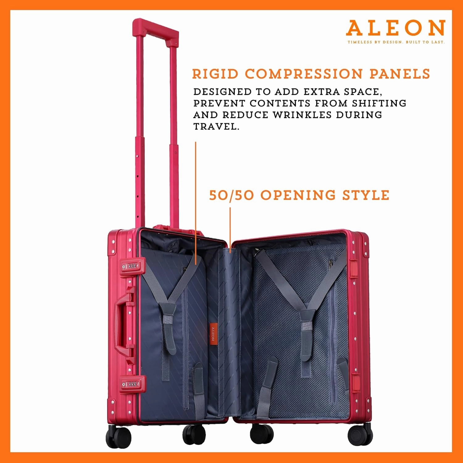 All Aluminum Lightweight 21" Premium International Carry-On Luggage - Hardside Carry-On Suitcase, TSA Approved, Hard Shell Suitcase, Airline Approved Hard Spinner Wheels Luggage (Ruby)
