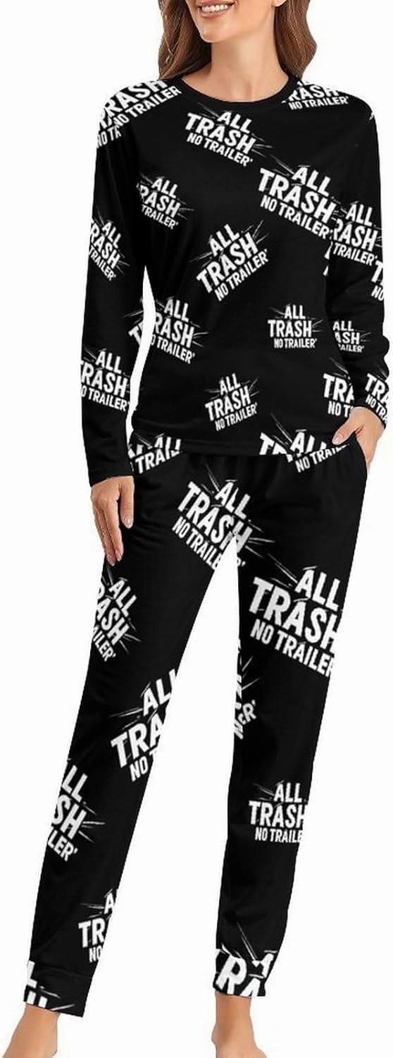 All Trash No Trailer Comfortable Fit Pajamas for Women Set Crew Neck Breathable Lounge Sets with Pockets