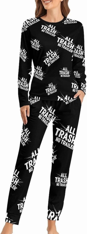 All Trash No Trailer Comfortable Fit Pajamas for Women Set Crew Neck Breathable Lounge Sets with Pockets