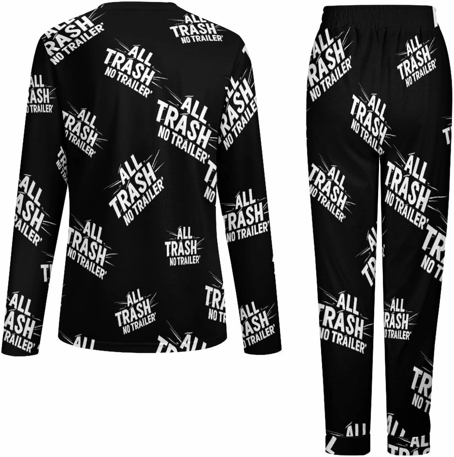 All Trash No Trailer Comfortable Fit Pajamas for Women Set Crew Neck Breathable Lounge Sets with Pockets