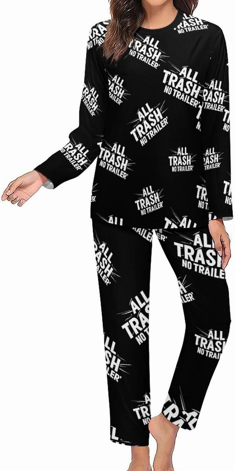 All Trash No Trailer Comfortable Fit Pajamas for Women Set Crew Neck Breathable Lounge Sets with Pockets
