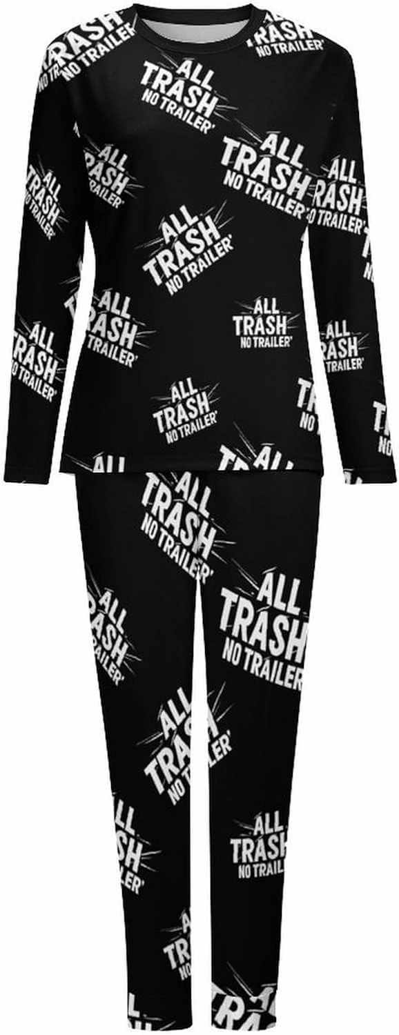 All Trash No Trailer Comfortable Fit Pajamas for Women Set Crew Neck Breathable Lounge Sets with Pockets