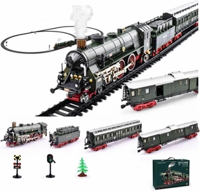 Alloy Electric Train Set Model, Electric Model Train with Carriages and Long Tracks, Great STEM Gifts and Desk Decorations for Teens and Adults(Model 22920/Dark Green)