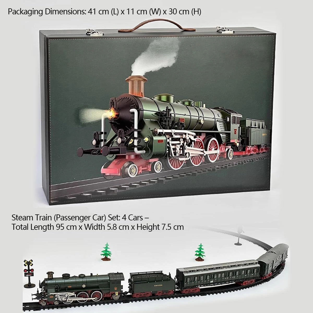 Alloy Electric Train Set Model, Electric Model Train with Carriages and Long Tracks, Great STEM Gifts and Desk Decorations for Teens and Adults(Model 22920/Dark Green)