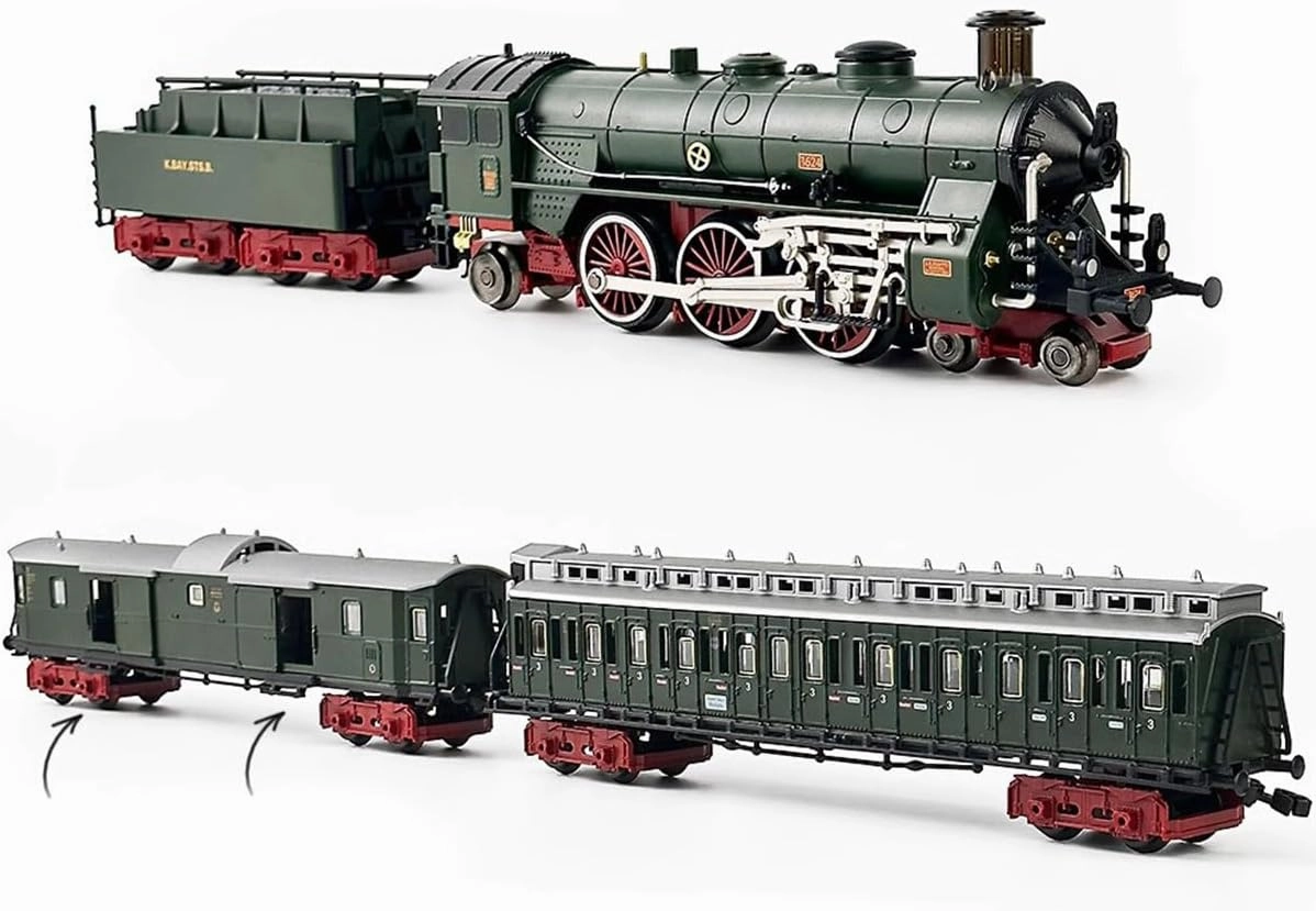 Alloy Electric Train Set Model, Electric Model Train with Carriages and Long Tracks, Great STEM Gifts and Desk Decorations for Teens and Adults(Model 22920/Dark Green)