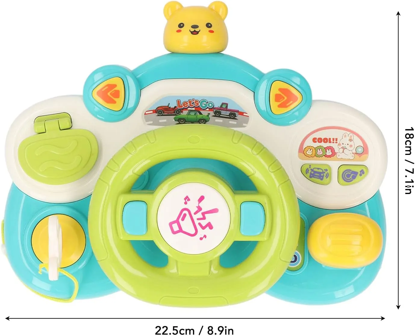 Alomejor Toddler Steering Wheel Toy, Musical Driving Wheel with Lights and Sounds for Kids, Interactive Sensory Travel Toy for Car Seat Play (8.9 x 7.1 Inches) (Bear)