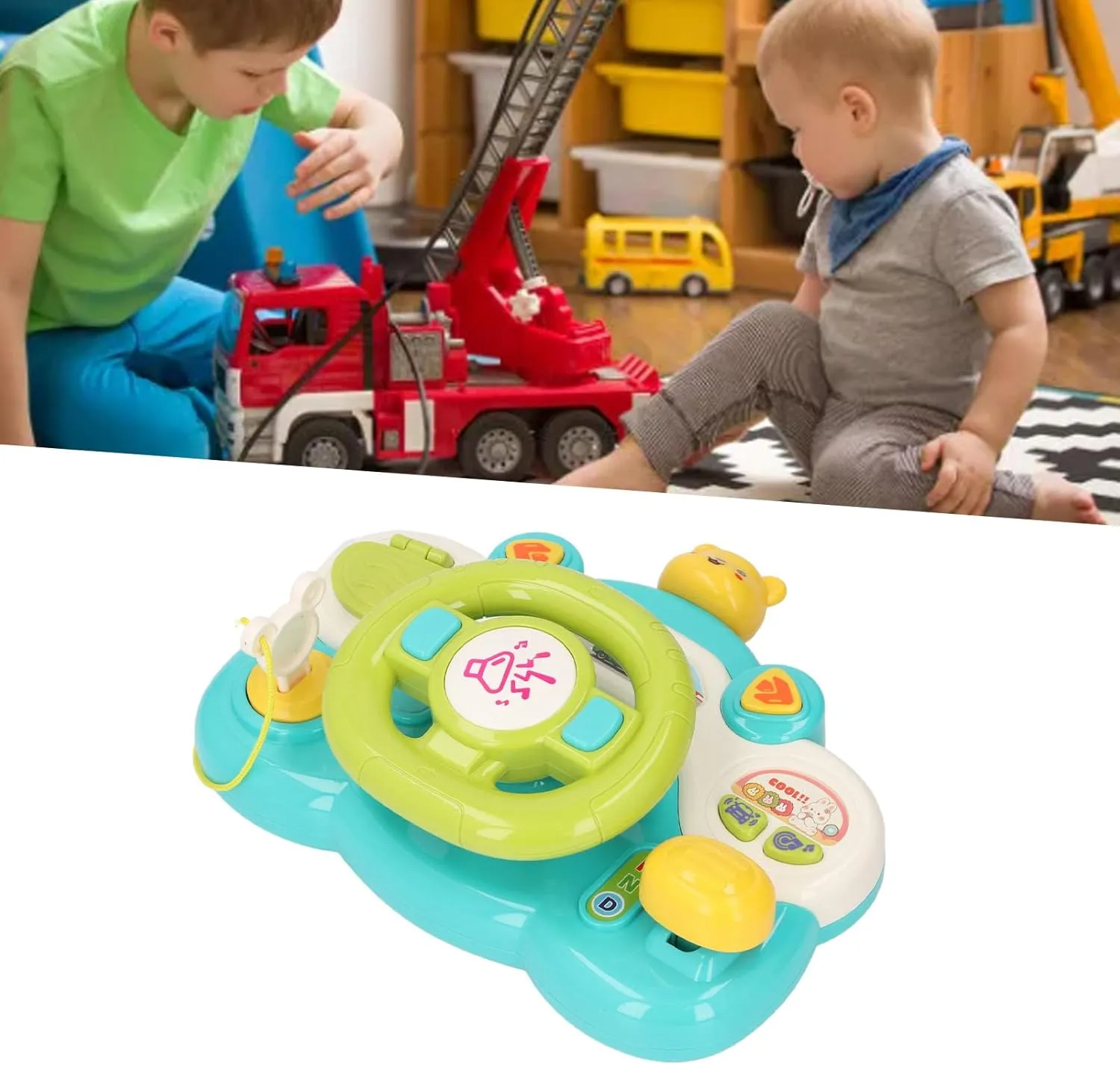 Alomejor Toddler Steering Wheel Toy, Musical Driving Wheel with Lights and Sounds for Kids, Interactive Sensory Travel Toy for Car Seat Play (8.9 x 7.1 Inches) (Bear)