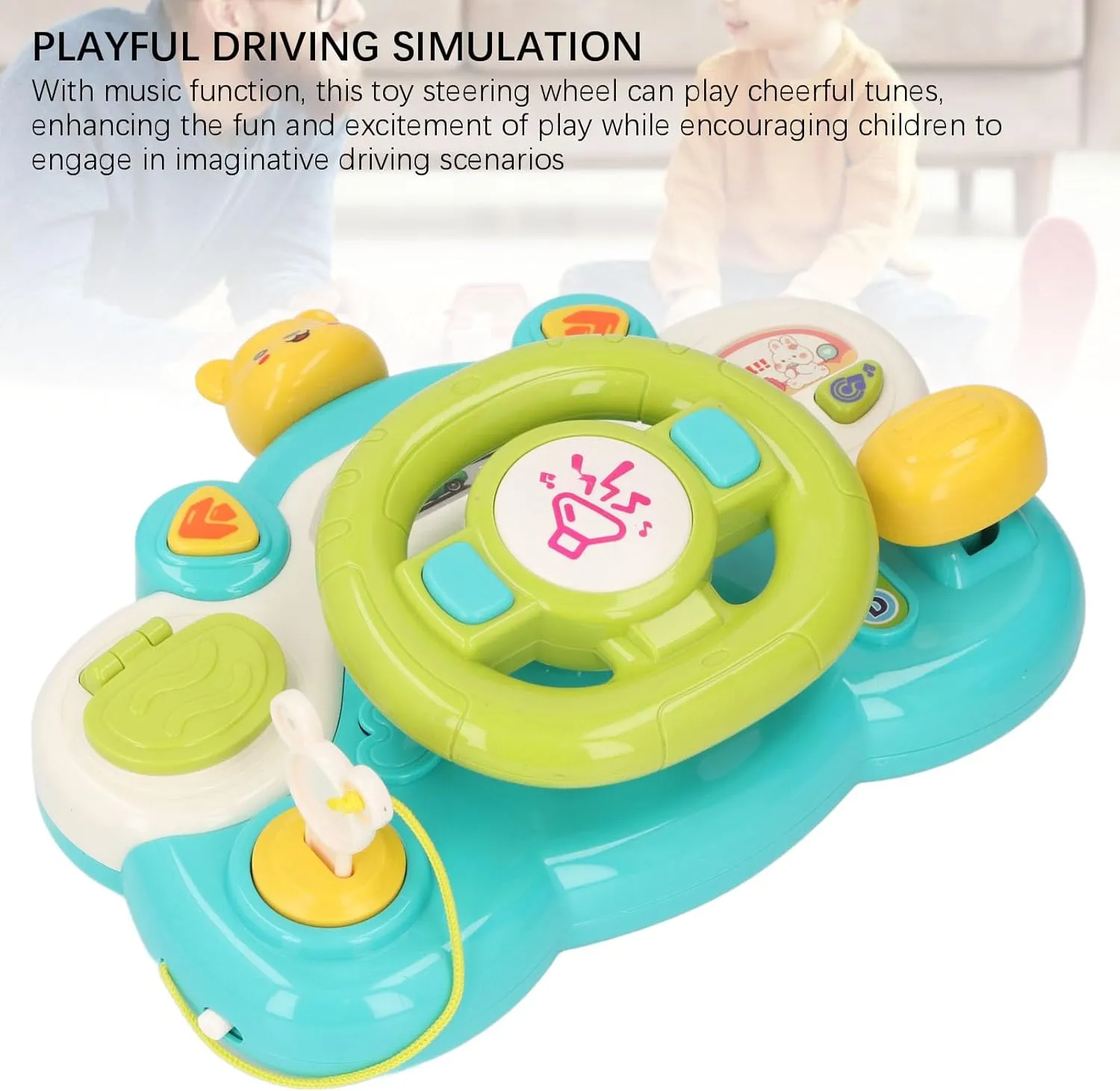 Alomejor Toddler Steering Wheel Toy, Musical Driving Wheel with Lights and Sounds for Kids, Interactive Sensory Travel Toy for Car Seat Play (8.9 x 7.1 Inches) (Bear)