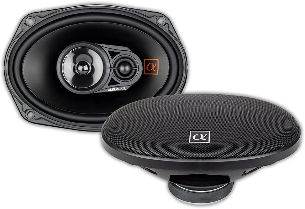 Alphasonik 1 Pair of NS693 Neuron Series 6x9 (420 Watts Max for The Pair) 210 Watts Max Per Speaker 3-Way Full-Range Car Audio Speaker with PEI Dome Tweeter Polypropylene Cone Grilles Included