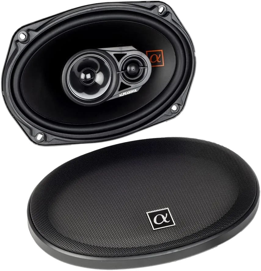 Alphasonik 1 Pair of NS693 Neuron Series 6x9 (420 Watts Max for The Pair) 210 Watts Max Per Speaker 3-Way Full-Range Car Audio Speaker with PEI Dome Tweeter Polypropylene Cone Grilles Included