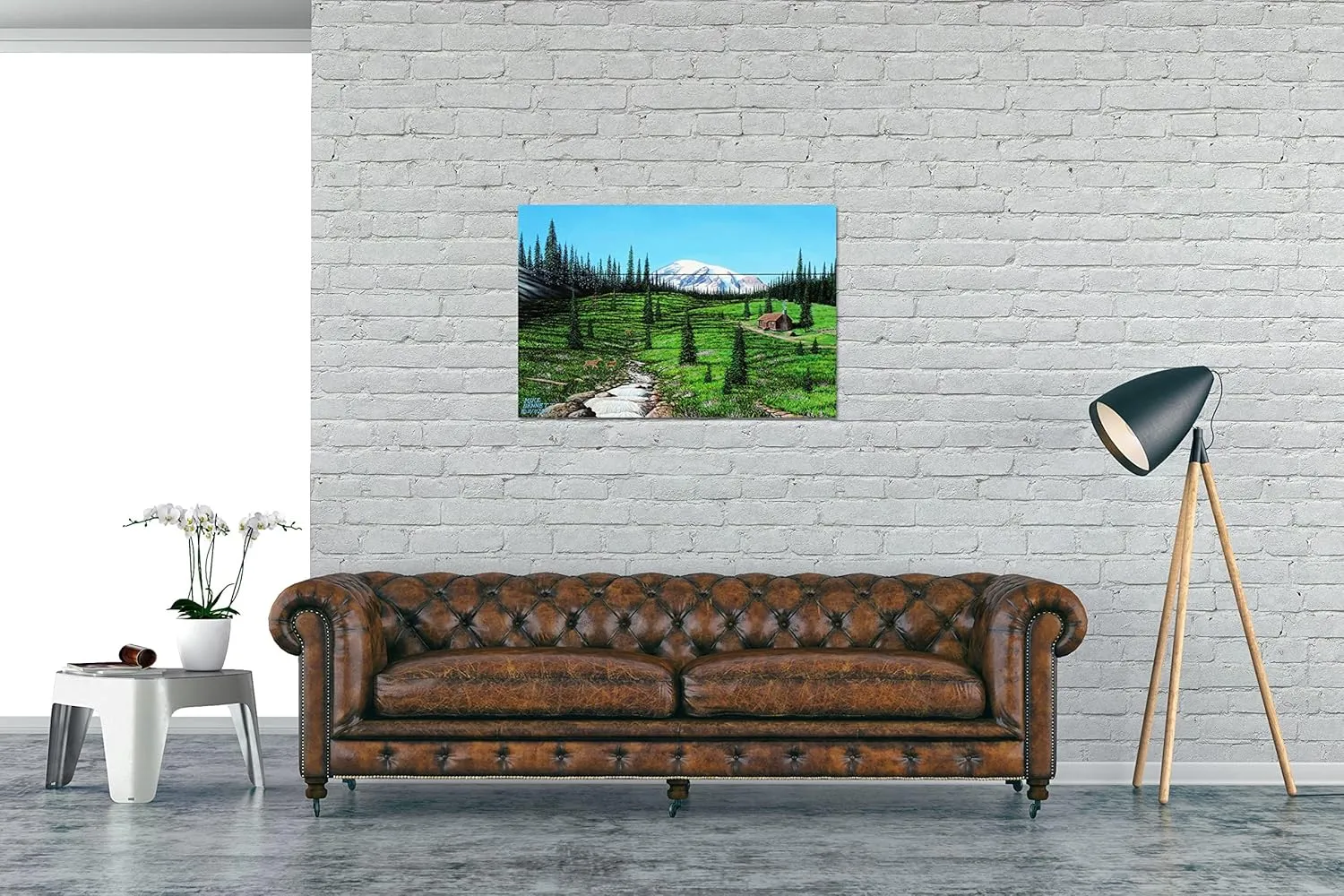 Alpine Meadow Cabin Wood Art Print from Drawing and Painting by Artist Mike Bennett 24" x 36"