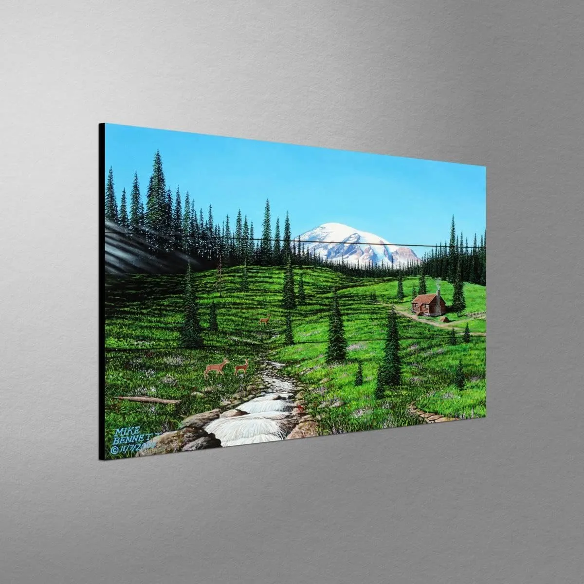 Alpine Meadow Cabin Wood Art Print from Drawing and Painting by Artist Mike Bennett 24" x 36"