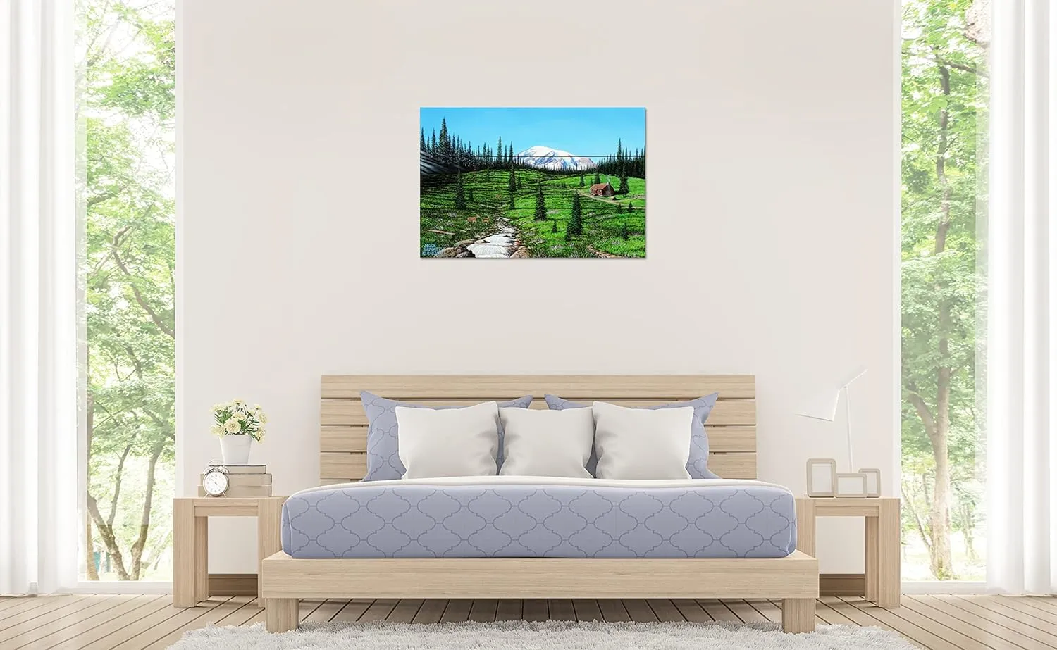Alpine Meadow Cabin Wood Art Print from Drawing and Painting by Artist Mike Bennett 24" x 36"