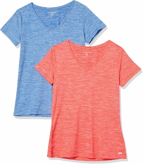 Amazon Essentials Women's Active Quick Dry Tech Stretch Short-Sleeve V-Neck T-Shirt (Available in Plus Size), Pack of 2