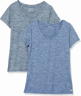 Amazon Essentials Women's Active Quick Dry Tech Stretch Short-Sleeve V-Neck T-Shirt (Available in Plus Size), Pack of 2