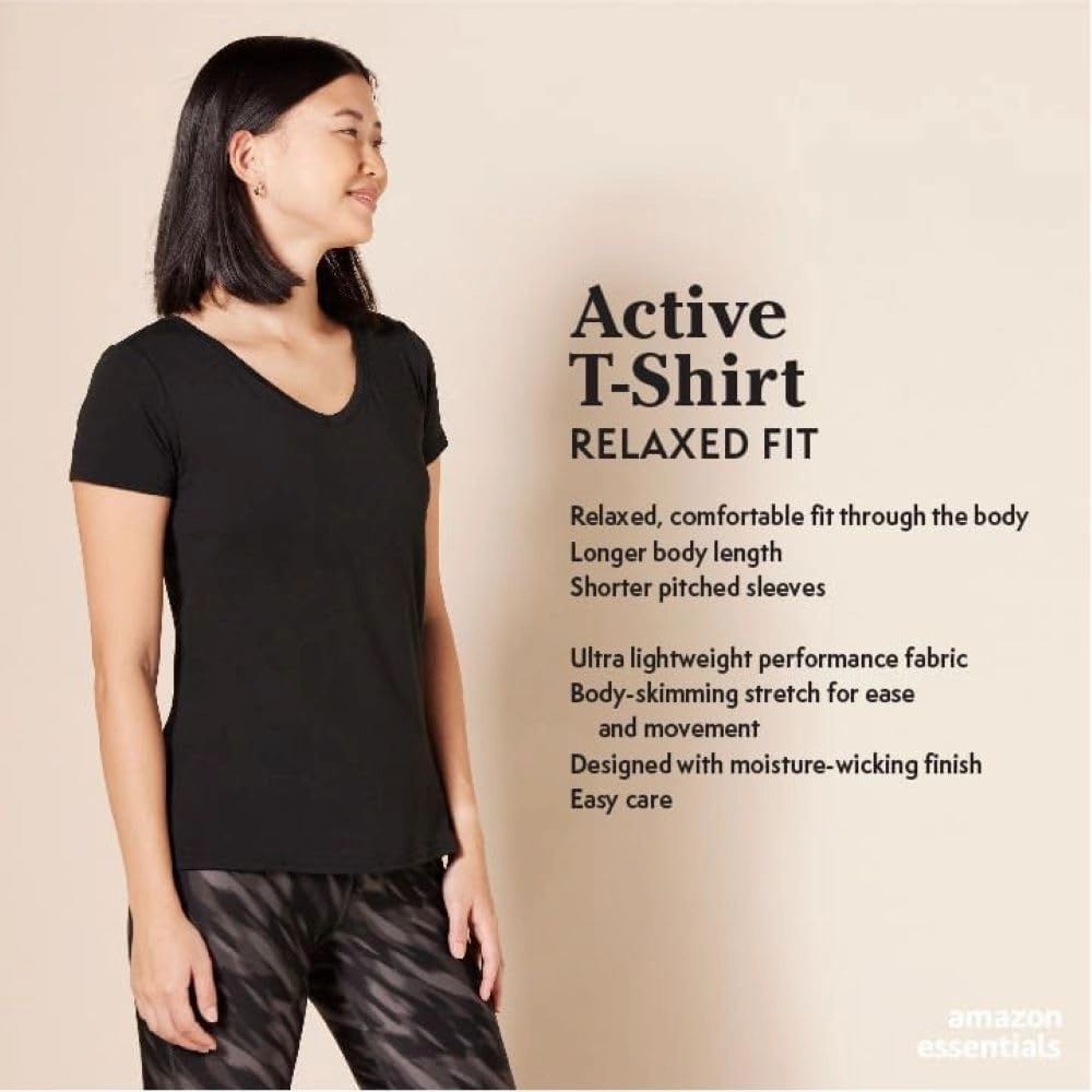 Amazon Essentials Women's Tech Stretch Short-Sleeve V-Neck T-Shirt - Discontinued Colors, Multipacks