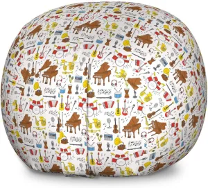 Ambesonne Jazz Music Storage Toy Bag Chair, Musical Instruments Pattern with Big Orchestra Drums Piano Guitar Accordion, Stuffed Animal Organizer Washable Bag, Large Size, Multicolor