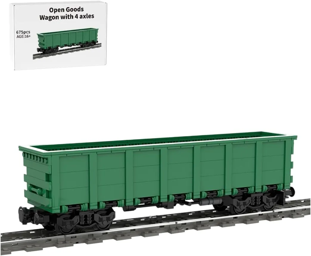 American Four-Axle Open Wagon Building Blocks Set, Train Model Set Railway Construction Kit, Legendary Train Display Kit for Gift Giving (675PCS)