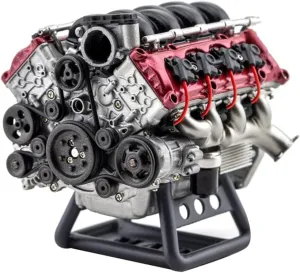 AMOC MAD RC V8 Engine Model, Simulation Dynamic V8 Engine Internal Combustion Engine DIY Assembly Model for AX90104 SCX10Ⅱ Capra VS4-10 Pro/Ultra Model Car, Red, 6.4 x 6.0 x 5.5cm