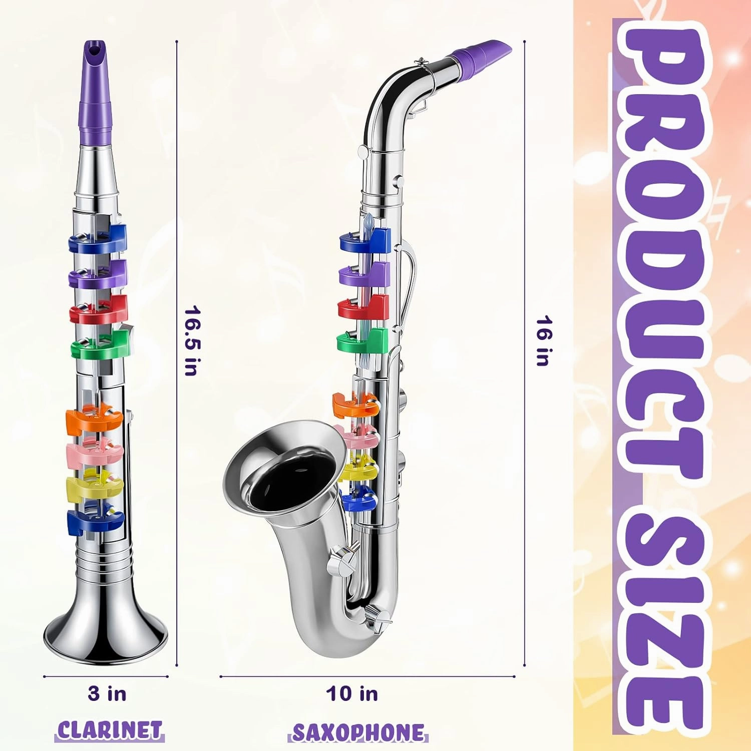 Amylove Set of 2 Musical Instruments Including Toy Clarinet Saxophone Plastic Saxophone Finish Toy Instruments Clarinet with 8 Colored Keys for Music Little One Home School Music Gift(Silver)
