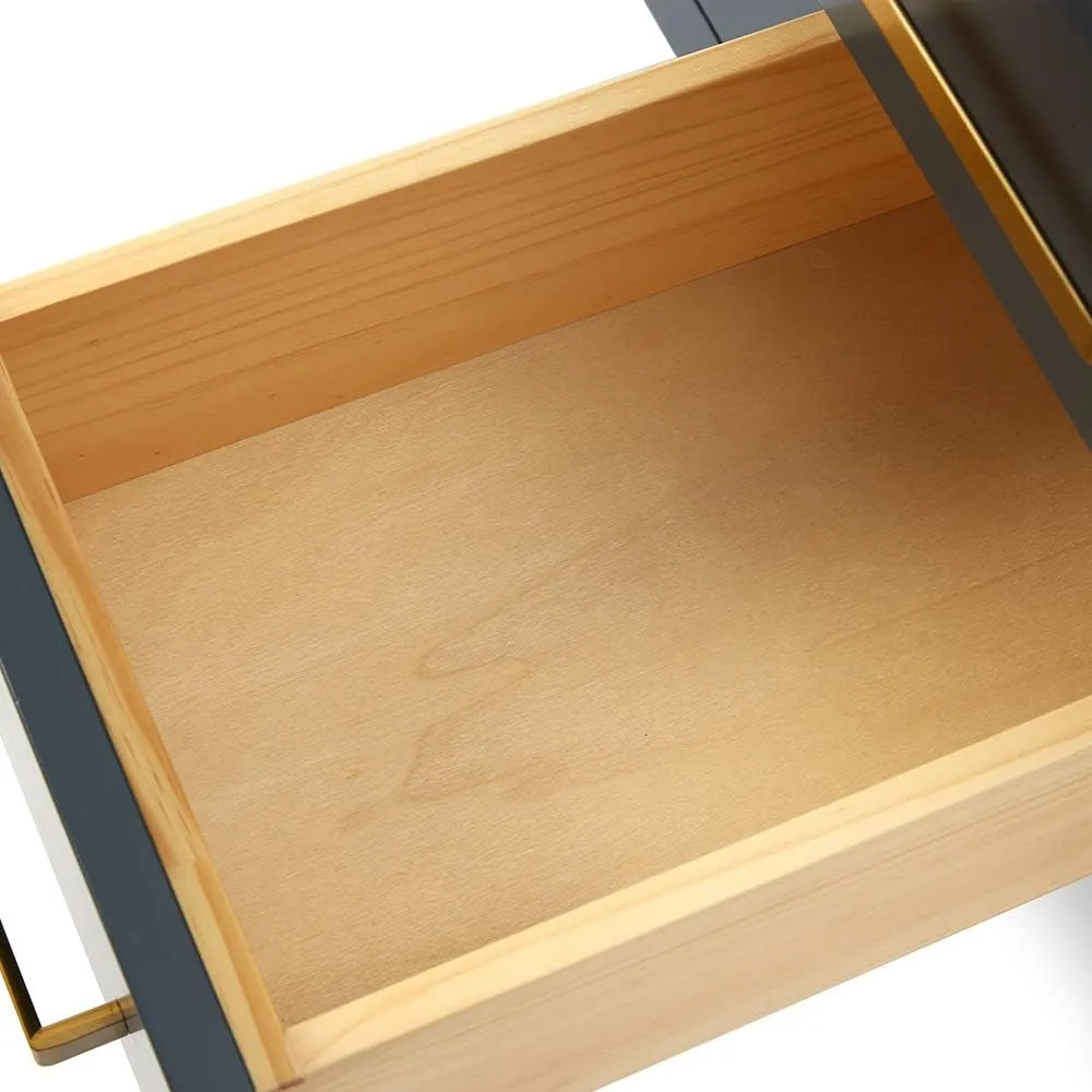 ARIEL 36" Midnight Blue Bathroom Vanity Base Cabinet, Left Offset Sink Configuration, 2 Soft Closing Doors, 5 Full Extension Dovetail Drawers, Satin Brass
