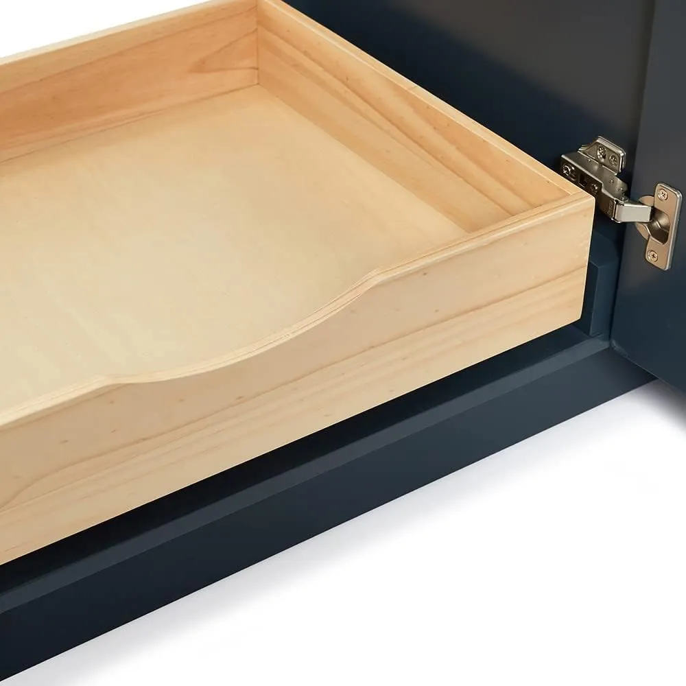 ARIEL 37" Midnight Blue Bathroom Vanity, Italian Carrara Marble Countertop & Splash, Rectangular Sink, 2 Soft Closing Doors, 5 Full Extension Dovetail Drawers, Toe Kick, Matte Black