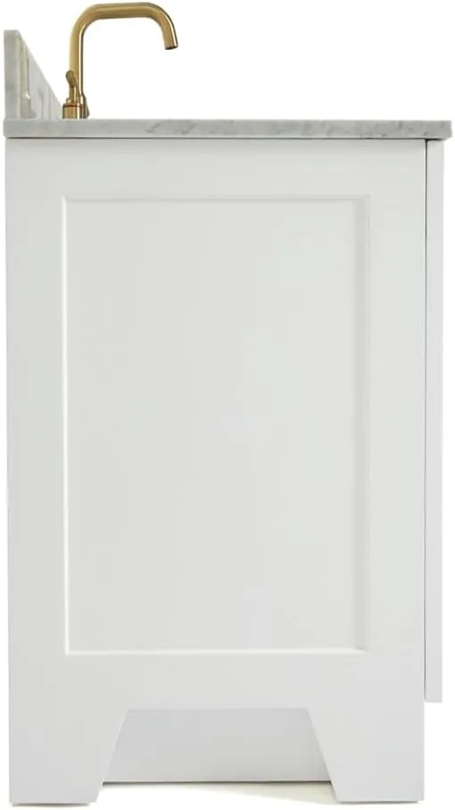 ARIEL 37" White Bathroom Vanity with Italian Carrara Marble Countertop & Backsplash, Left Rectangular Sink, 2 Soft Closing Doors, 5 Full Extension Dovetail Drawers, Toe Kick, Matte Black