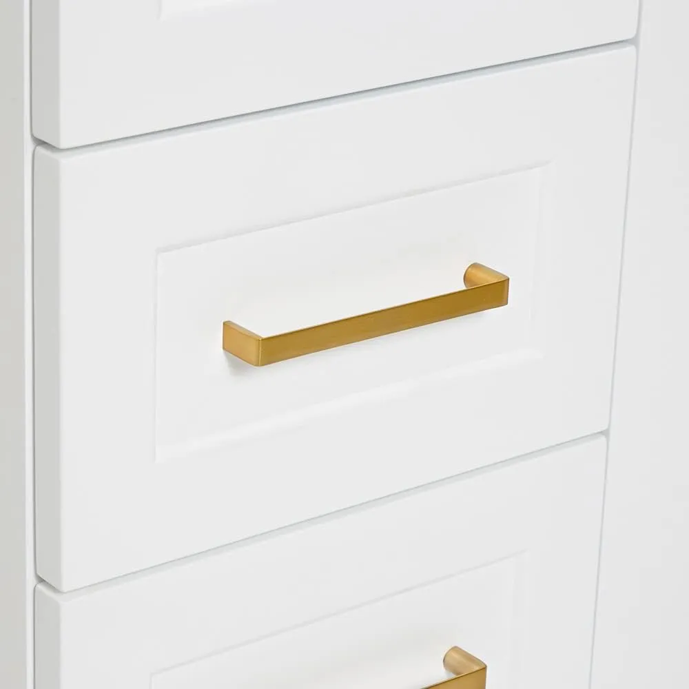 ARIEL 48" White Bathroom Vanity Base Cabinet, Single Sink Configuration, 2 Soft Closing Doors, 9 Full Extension Dovetail Drawers, Toe Kick, Satin Brass