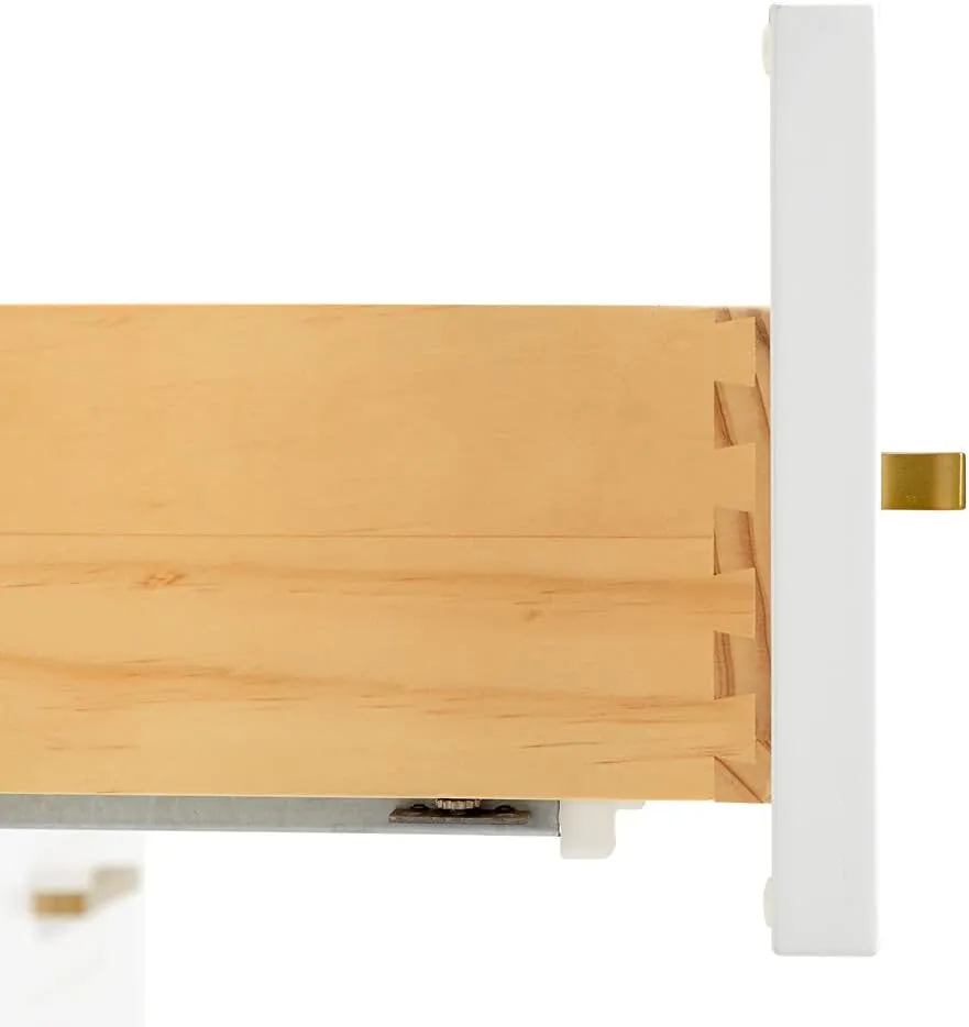ARIEL 48" White Bathroom Vanity Base Cabinet, Single Sink Configuration, 2 Soft Closing Doors, 9 Full Extension Dovetail Drawers, Toe Kick, Satin Brass