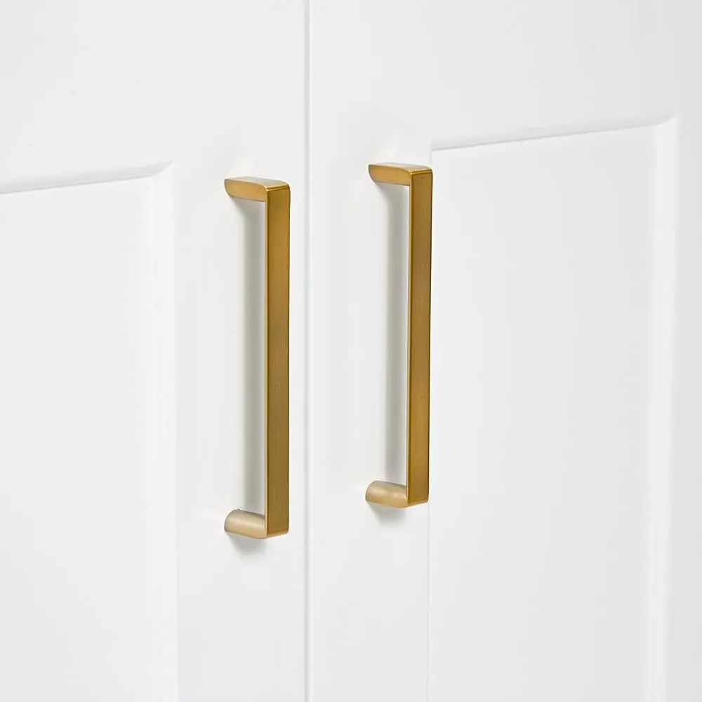 ARIEL 48" White Bathroom Vanity Base Cabinet, Single Sink Configuration, 2 Soft Closing Doors, 9 Full Extension Dovetail Drawers, Toe Kick, Satin Brass