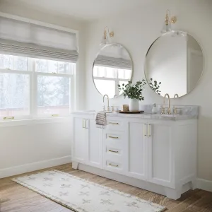 ARIEL 73" White Double Bathroom Vanity Italian Carrara Marble Countertop & Splash, Rectangular Sink, 4 Soft Closing Doors, 6 Full Extension Dovetail Drawers, Satin Brass