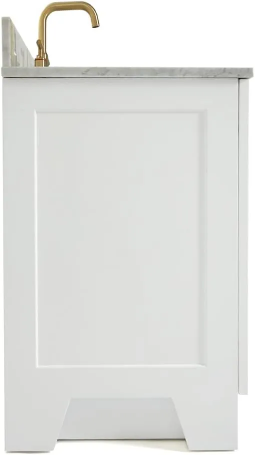 ARIEL 73" White Double Bathroom Vanity with Italian Carrara Marble Countertop & Backsplash, Center Oval Sinks, 4 Soft Closing Doors, 6 Full Extension Dovetail Drawers, Toe Kick, Satin Brass