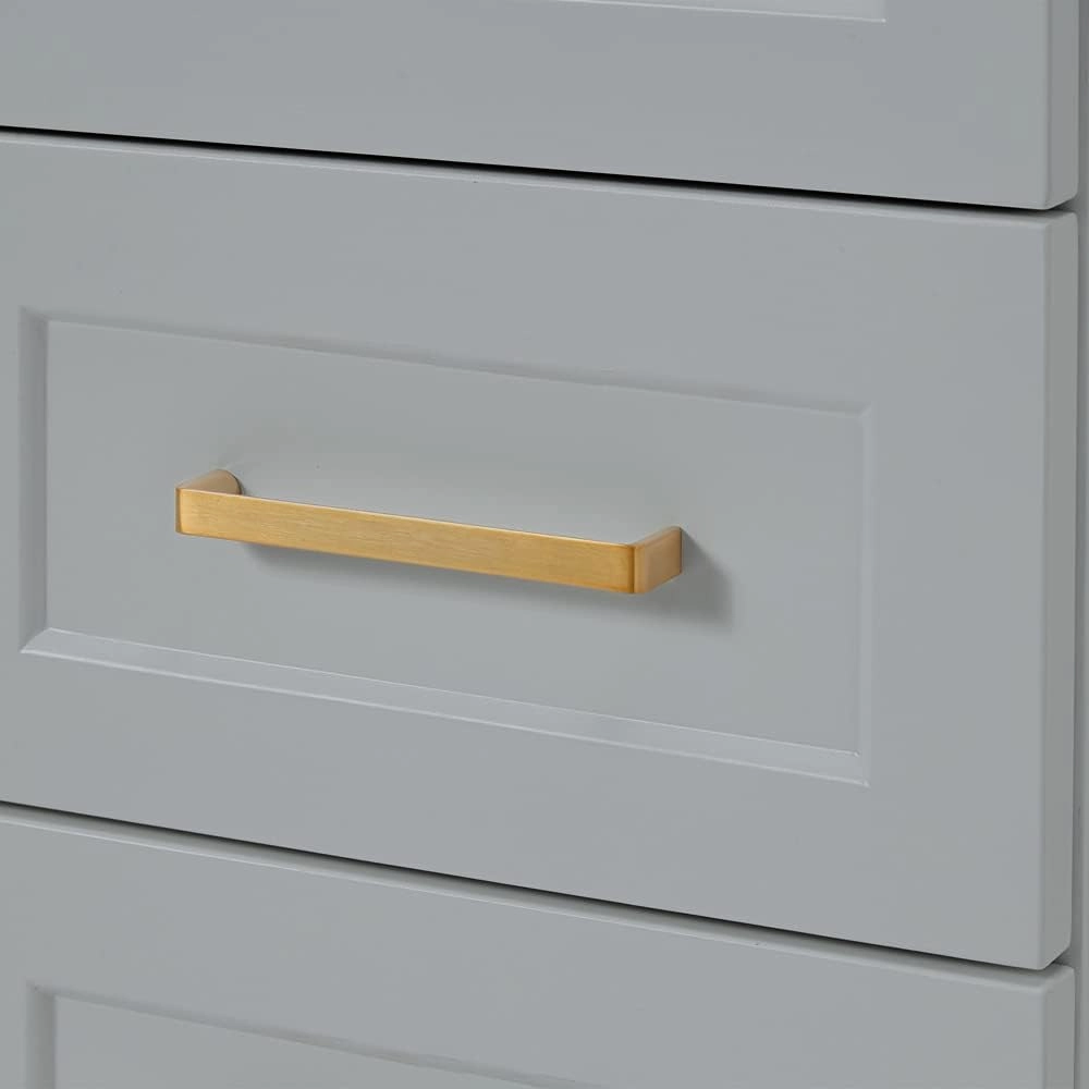 ARIEL 55" Grey Bathroom Vanity 1.5" Edge Italian Carrara Marble Countertop & Splash, Rectangular Sink, 2 Soft Closing Doors, 9 Full Extension Dovetail Drawers, Satin Brass