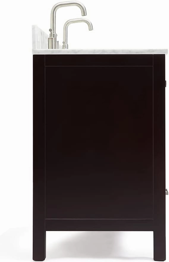 ARIEL 61" Espresso Double Bathroom Vanity with Italian Carrara Marble Countertop & Backsplash, Center Rectangular Sinks, 4 Soft Closing Doors, 6 Full Extension Dovetail Drawers, Brushed Nickel