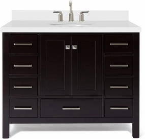 ARIEL Cambridge 43 Inch Single Sink Bathroom Vanity in Espresso, 1.5" Edge Quartz Countertop, Solid Wood, Oval Sink, 2 Soft Closing Doors, 9 Full Extension Dovetail Drawers