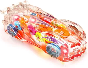 ArtCreativity Light Up Transparent Gear Racer Toy Car for Kids, Bump and Go Toy car with Colorful Moving Gears, Music & LED Effects, Fun Educational Toy, Great Birthday Gifts for Kids 3 Years & Plus