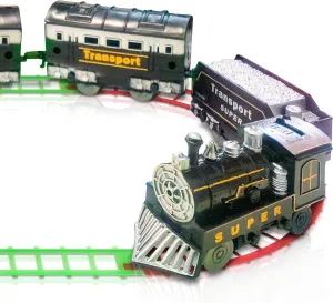 ArtCreativity Train Set for Kids, Battery-Operated Train Toys with 4 Cars and Tracks, Durable Plastic, Cute Christmas Holiday Train for Under The Tree, Great Gift Idea for Boys and Girls