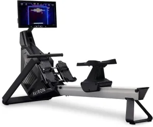 Aviron Strong Series Rower: 22"" HD Touchscreen, Dual Air & Magnetic Resistance up to 100 lbs. Game-Based Workouts, Streaming, Compact Design, Black
