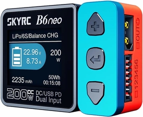 B6 neo B6neo 200W Smart Charger PD 80W for RC Helicopter, Aircraft Li-Polymer/Life/Li-Ion/NiMH/NiCd/Lead Batteries (Red & Blue)