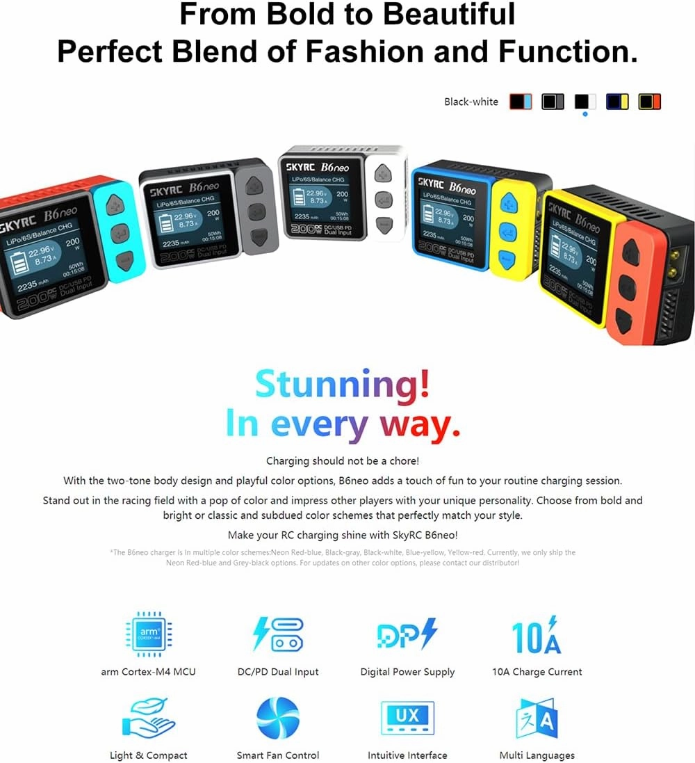 B6 neo B6neo 200W Smart Charger PD 80W for RC Helicopter, Aircraft Li-Polymer/Life/Li-Ion/NiMH/NiCd/Lead Batteries (Red & Blue)