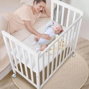 Baby Bassinets Bedside Sleeper - Portable Pine Wood Bassinet Bedside Sleeper,6 Heights Cunas para Bebes with Mattress,Space-Saving Design Baby Crib for Newborns 0-12 Months,White