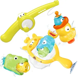 Baby Bath Toy Set, Toddler Bath Toys Fishing Game Toys with Fishing Net,Water Table Toys Fish Net Game in Bathtub Bathroom Pool Bath Beach Time,Christmas Birthday Gift for Toddler Baby Boys Girls