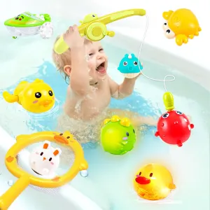 Baby Bath Toys Set-Magnetic Fishing Game Bathtub Toys for Baby Kids, Light Up Bath Toys & Wind-Up Toys & Fishing Net & Fishing Rod Water Pool Toys for Toddlers and Babies