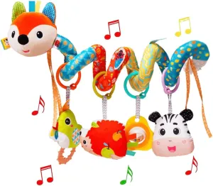 Baby Car Seat Toys, Infants Activity Spiral Plush Toys for Babies 0-6 Months Hanging Stroller Toy Gift for Infant Boys and Girls 0 3 6 12 Months Newborn Sensory Toy with Rattles Squeaker Music - Fox