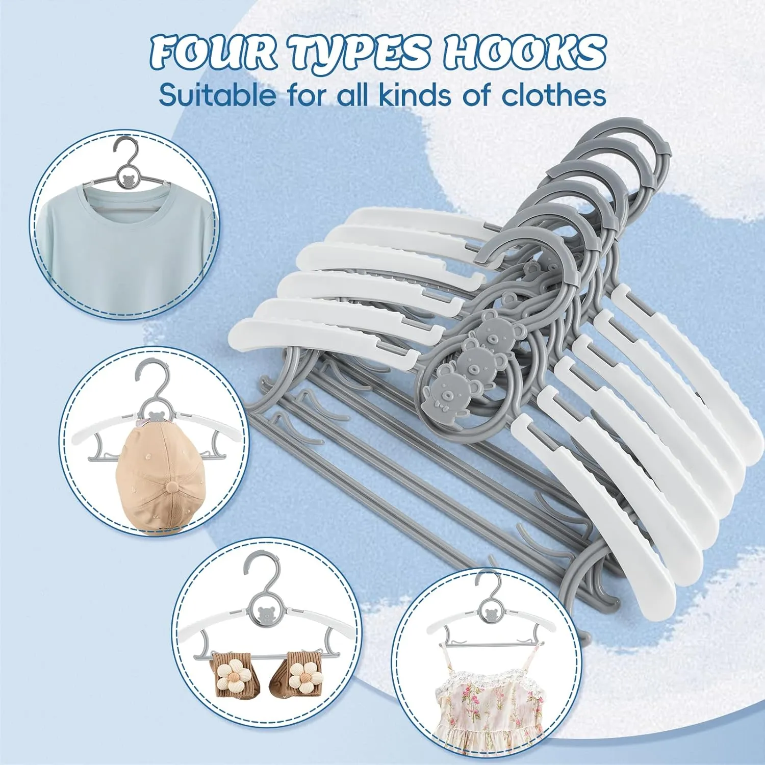 Baby Hangers, 40PCS Adjustable Infant Clothes Hanger Set - Expandable Stackable Design, 11-14 Inch Non-Slip Grey Hangers for Nursery & Kids Wardrobe Organization, Toddler Garment Holders